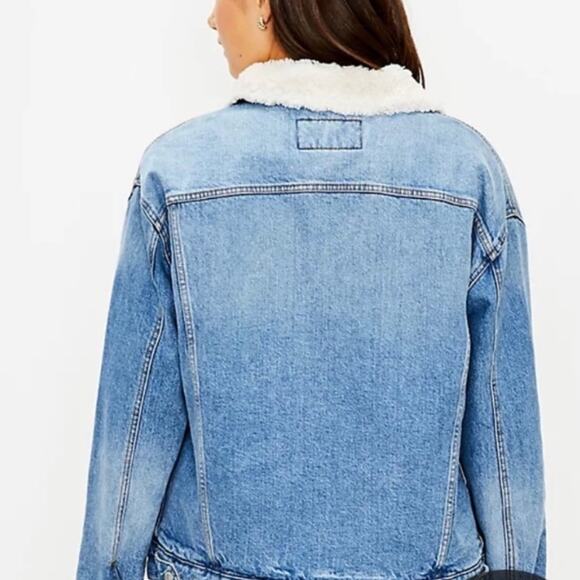 Ann Taylor Loft Sherpa Denim Jean Trucker Jacket size Medium - Picture 2 of 12